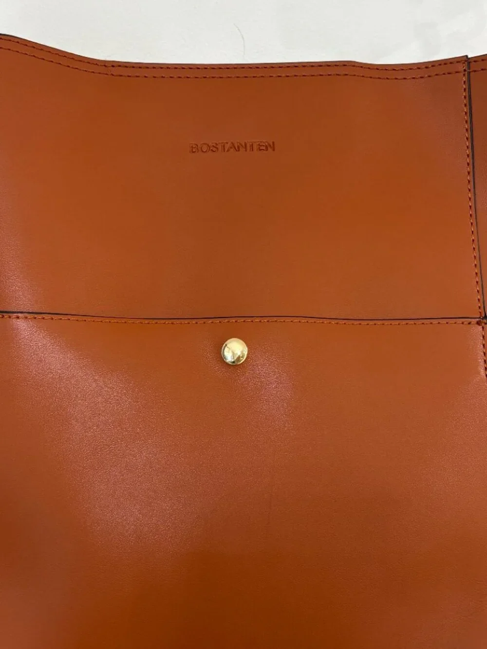 BOSTANTEN Genuine Leather Hobo Bucket Shoulder Bag Cognac Brown Gold Hardware